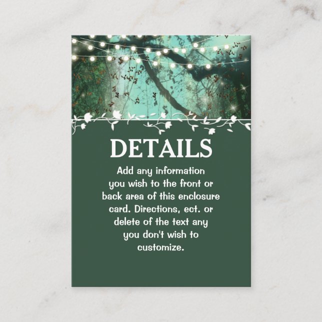 Enchanted Forest Lights Rustic Wedding Enclosure Card (Front)