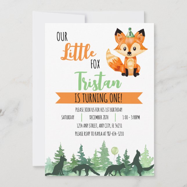 Enchanted Forest: Little Fox Birthday Invitation (Front)