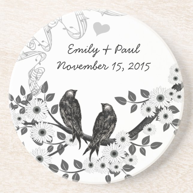 Enchanted Forest Love Bird Wedding Coaster (Front)