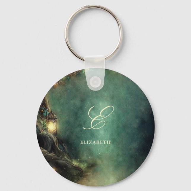 Enchanted Forest Magic Lanterns Fair Baby Monogram Key Ring (Front)