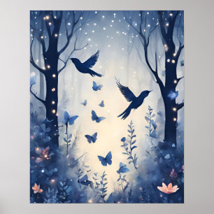 Enchanted Forest Magic SOFT BLUE Flower Poster
