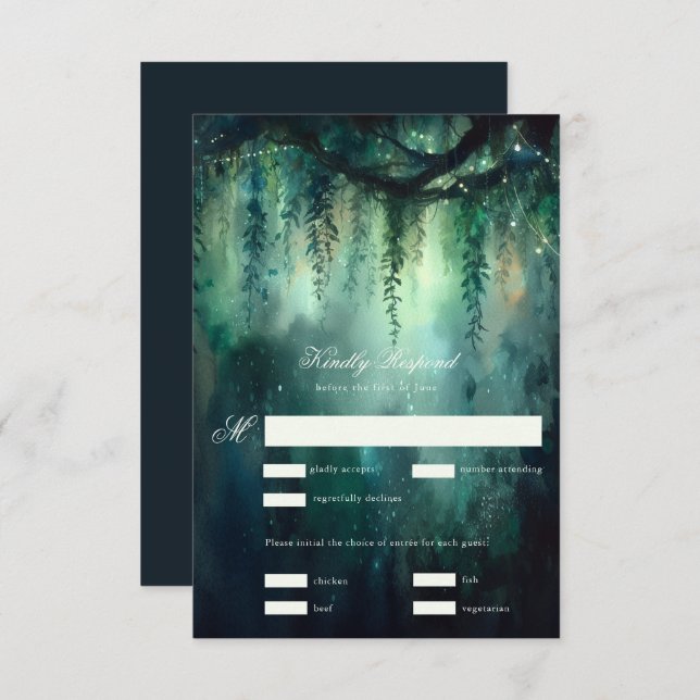 Enchanted Forest Magical Fairy Lights Wedding RSVP (Front/Back)