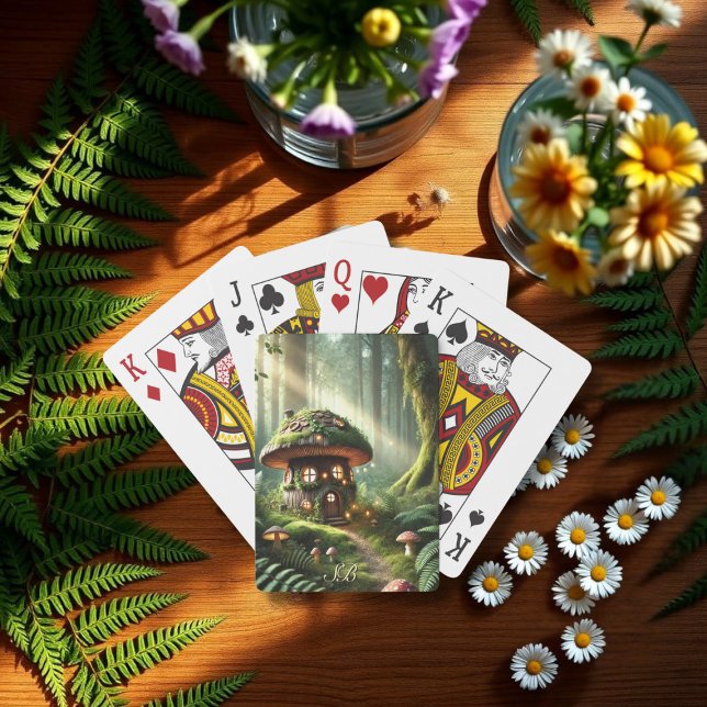 Enchanted Forest Magical Mushroom Fairy House Playing Cards (Enchanted Forest Magical Mushroom Fairy House Poker Cards with space for your initials)
