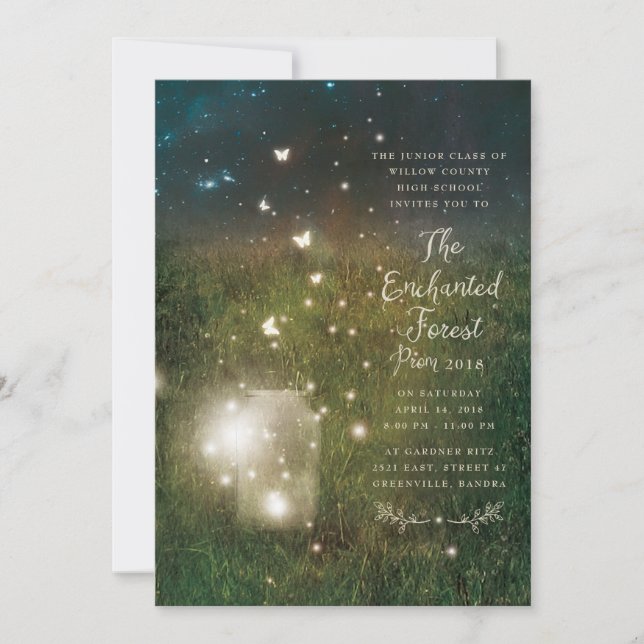 Enchanted Forest Mason Jar Firefly Prom Invitation (Front)