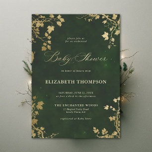 Enchanted Forest Minimal Foliage Frame Baby Shower Invitation