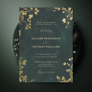 Enchanted Forest Minimal Frame Gold Modern Wedding Invitation