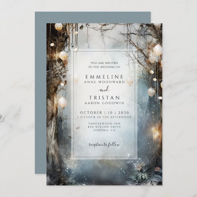 Enchanted Forest Mist Fantasy Wedding Invitation (Front/Back)