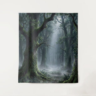 Enchanted Forest Misty Green Fantasy Tapestry