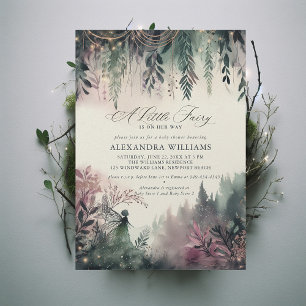 Enchanted Forest Mountains Fairy Girl Baby Shower Invitation