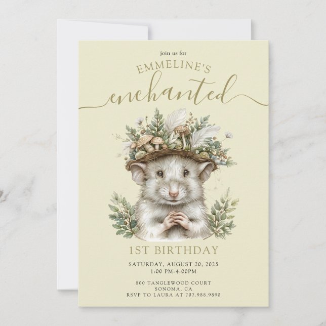 Enchanted Forest Mouse Animal 1st Birthday Invitation (Front)