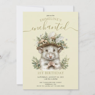 Enchanted Forest Mouse Animal 1st Birthday Invitation