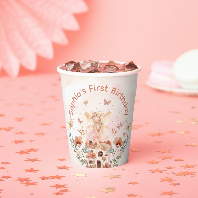 Enchanted Forest Mushroom Girl's First Birthday  Paper Cups (Insitu)