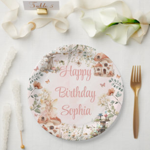 Enchanted Forest Mushroom Girl's First Birthday Paper Plate