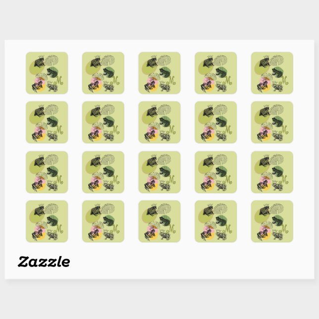 Enchanted Forest Mushrooms and Frogs Custom Square Sticker (Sheet)