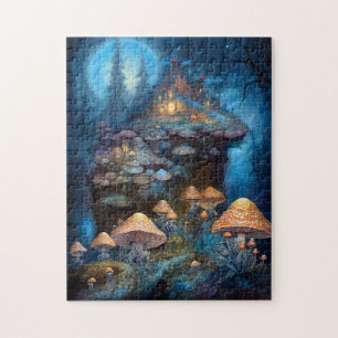 Enchanted Forest Mushrooms Castle Fantasy Art Jigsaw Puzzle