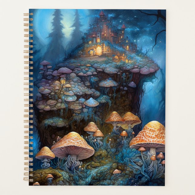 Enchanted Forest Mushrooms Castle Fantasy Art Planner (Front)