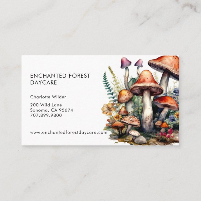 Enchanted Forest Mushrooms Child Daycare Business Card (Front)