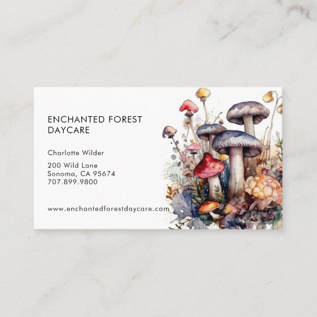 Enchanted Forest Mushrooms Child Daycare Business Card (Front)