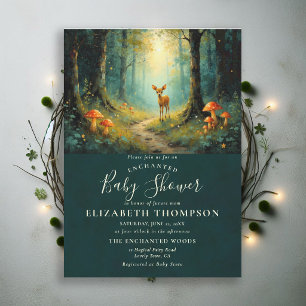 Enchanted Forest Mushrooms Deer Art Baby Shower Invitation