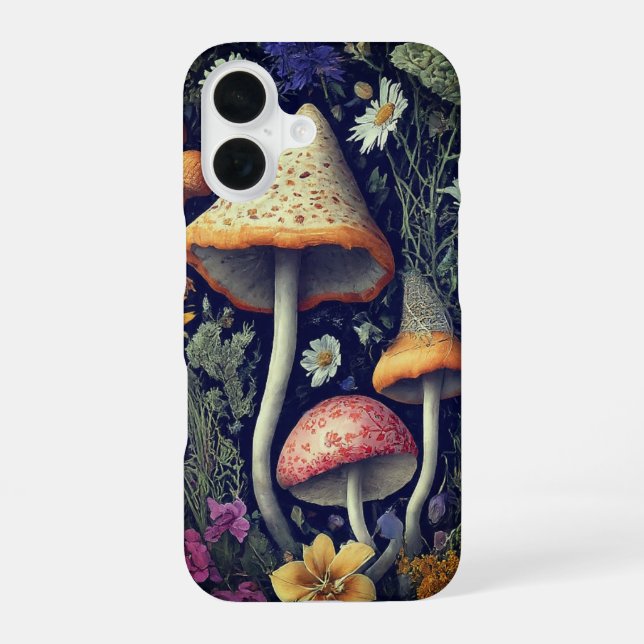 Enchanted Forest Mushrooms iPhone 16 Case (Back)