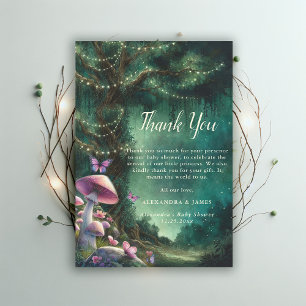 Enchanted Forest Mushrooms Pink Green Baby Shower Thank You Card