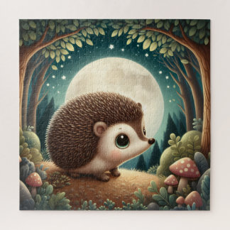 Enchanted Forest Night Hedgehog Moonlit Sanctuary Jigsaw Puzzle