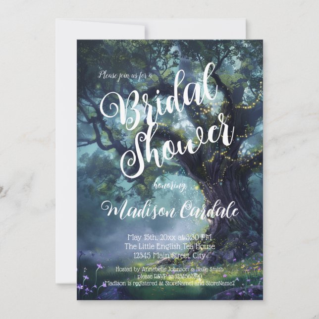 Enchanted Forest Oak Tree Fairy Lights Bridal Invitation (Front)