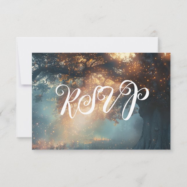 Enchanted Forest Oak Tree Fairy Lights RSVP Invitation (Back)