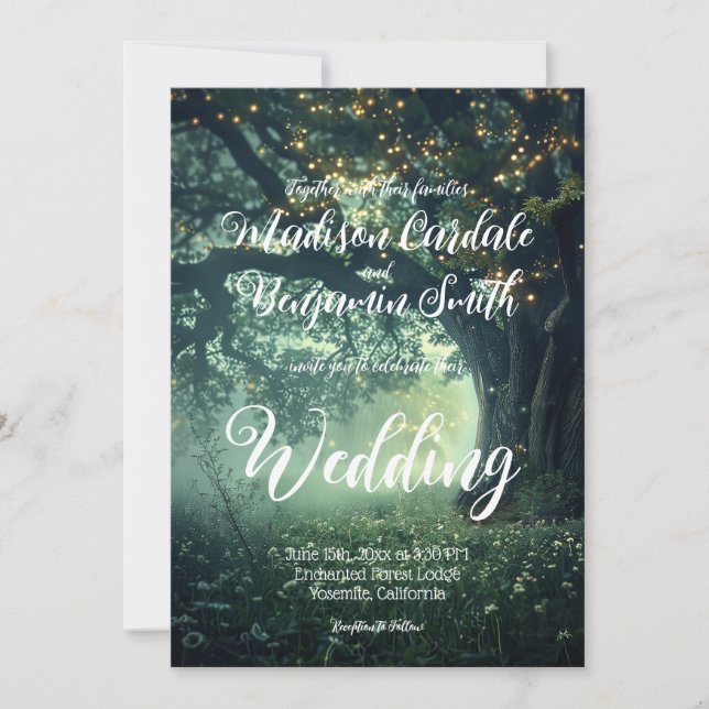 Enchanted Forest Oak Tree Fairy Lights Wedding Invitation (Front)