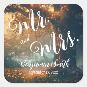 Enchanted Forest Oak Tree Fairy Lights Wedding Square Sticker