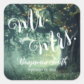 Enchanted Forest Oak Tree Fairy Lights Wedding Square Sticker