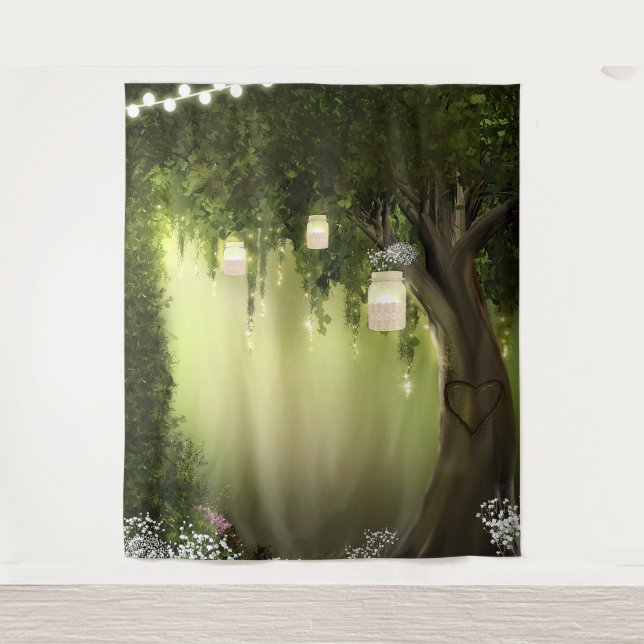 Enchanted Forest Oak Tree Rustic Woods Backdrop Tapestry (Front)