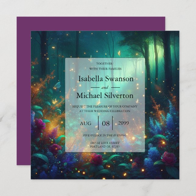 Enchanted Forest of Radiant Jewels Wedding Invitation (Front/Back)
