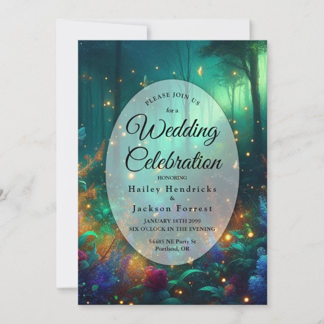 Enchanted Forest of Radiant Jewels Wedding Invitation (Front)