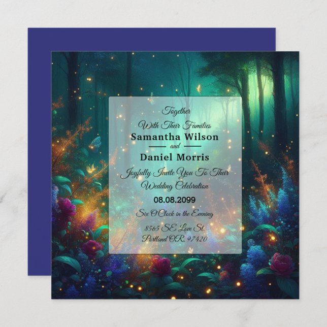 Enchanted Forest of Radiant Jewels Wedding Invitation (Front/Back)