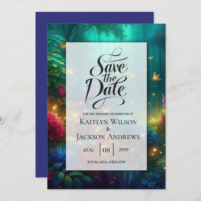 Enchanted Forest of Radiant Jewels Wedding Save The Date (Front/Back)