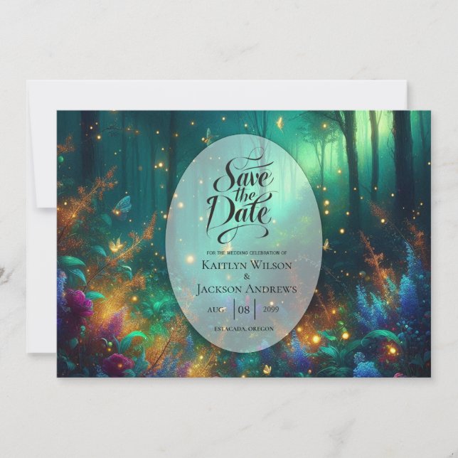 Enchanted Forest of Radiant Jewels Wedding Save The Date (Front)