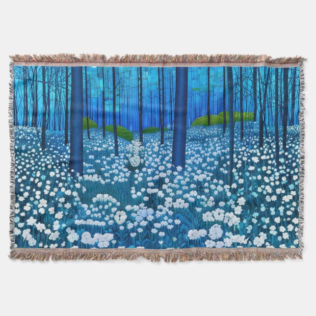 Enchanted Forest of White Wildflowers Throw Blanket (Front)