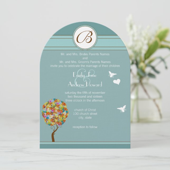 Enchanted Forest Patchwork Floral Fairy Tale Tree Invitation (Standing Front)