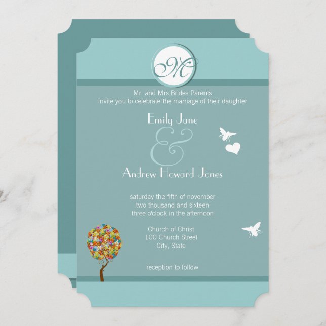 Enchanted Forest Patchwork Floral Fairy Tale Tree Invitation (Front/Back)