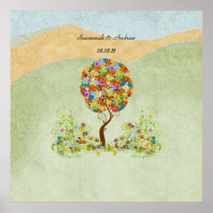 Enchanted Forest Patchwork Floral Fairy Tale Tree Poster