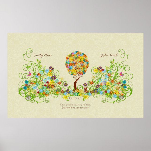 Enchanted Forest Patchwork Floral Fairy Tale Tree Poster (Front)