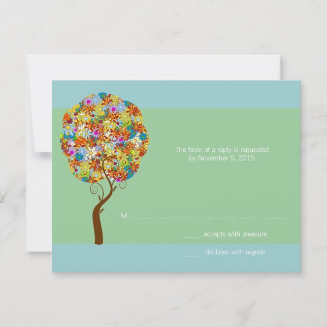 Enchanted Forest Patchwork Floral Fairy Tale Tree RSVP Card (Front)
