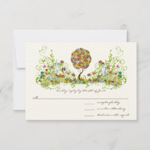 Enchanted Forest Patchwork Floral Fairy Tale Tree RSVP Card