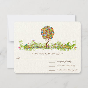 Enchanted Forest Patchwork Floral Fairy Tale Tree RSVP Card