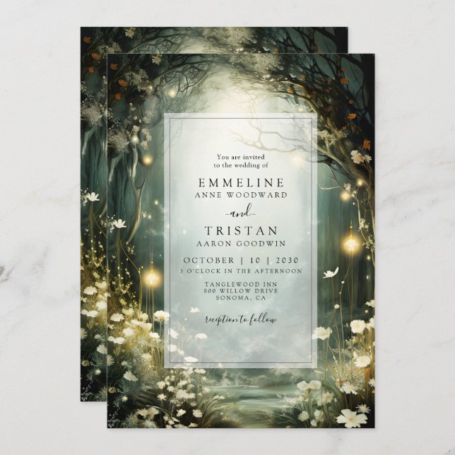 Enchanted Forest Path Of Flowers Green Wedding Invitation (Front/Back)