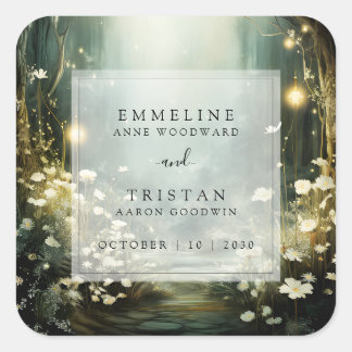 Enchanted Forest Path Of Flowers Green Wedding Square Sticker