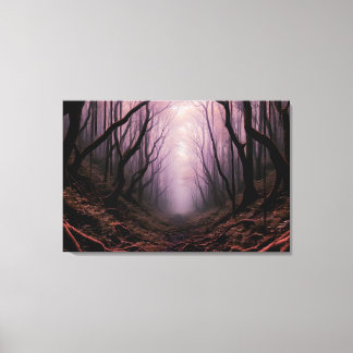 Enchanted Forest Path – Pink Dark Landscape Canvas Print