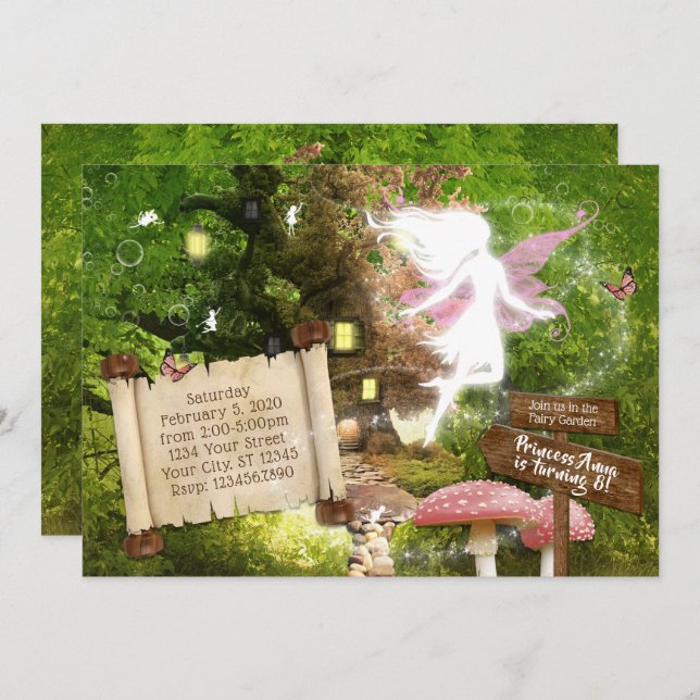 Enchanted Forest Pink Fairy Invitation (Front/Back)
