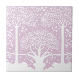 Enchanted Forest Pink Fairytale Trees Ceramic Tile